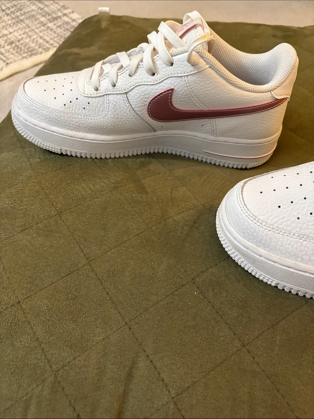 Nike Air Force White Sneakers with Pink Swoosh